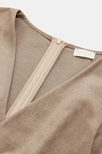 W Collection Mink over the Knee Straight Flannel Double Breasted Collar Dress