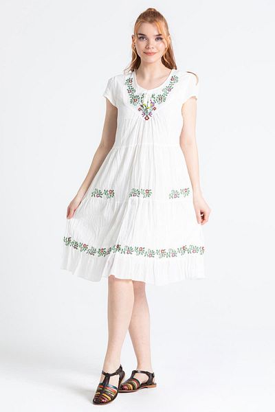 Eliş Şile Bezi Καλοκαιρινό Μίντι Φόρεμα Κρέμα Χρώμα Voile Vildan Embroidery