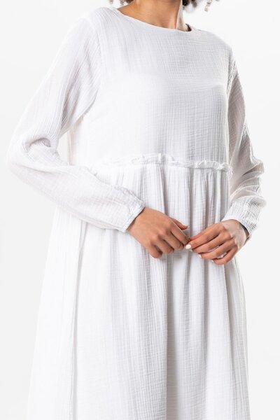 Eliş Şile Bezi Long Sleeve Oylum Robe Long Summer Muslin Dress White Byz