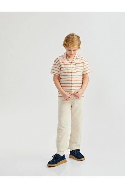 Koton Buttoned Linen Blended Cotton Basic Trousers with Elastic Waist