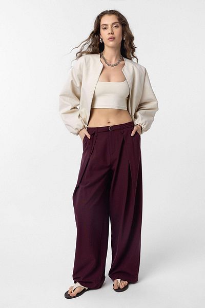 Antioch Plum Belted Pleated Women's Trousers