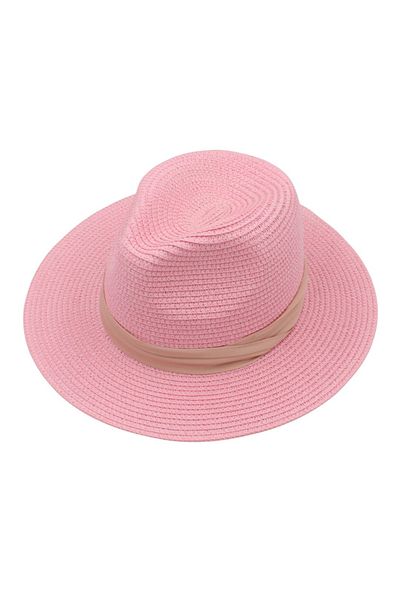 BM GİFT DESİGN Women's pink beach hat with beige band