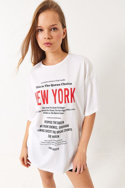Bianco Lucci Women's New York Printed Oversize T-Shirt 6006 60283085