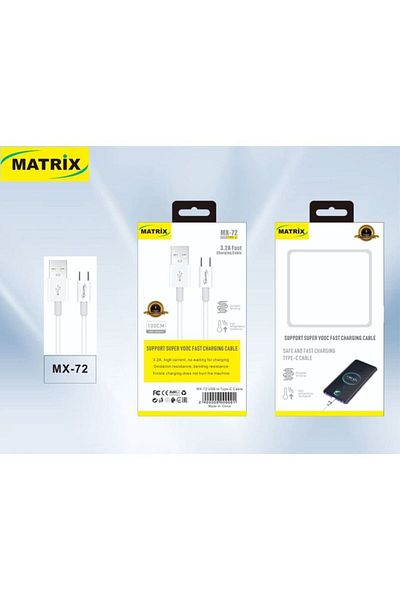 Matrix Support Super VOOC Fast Charging USB to Type-C Cable - 60 W - 1 Meter - White - MX 72