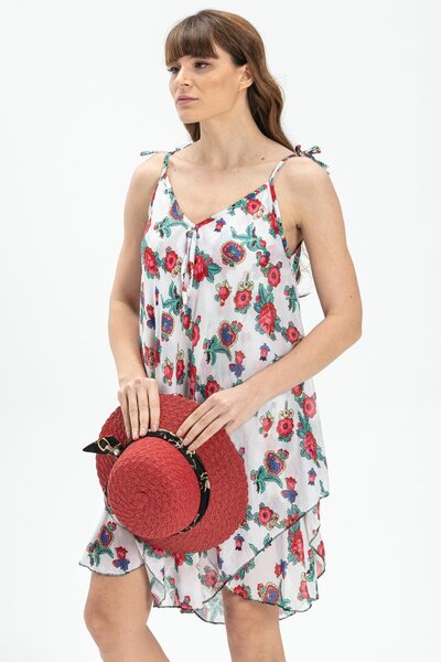 Eliş Şile Bezi Strappy Voile Aphrodite κοντό καλοκαιρινό φόρεμα λευκό 6081