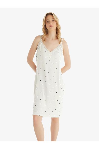 Blackspade Women's Ring Viscous Thin Strap Cream Nightgown C6T5N8O15