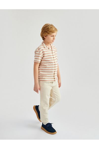 Koton Buttoned Linen Blended Cotton Basic Trousers with Elastic Waist