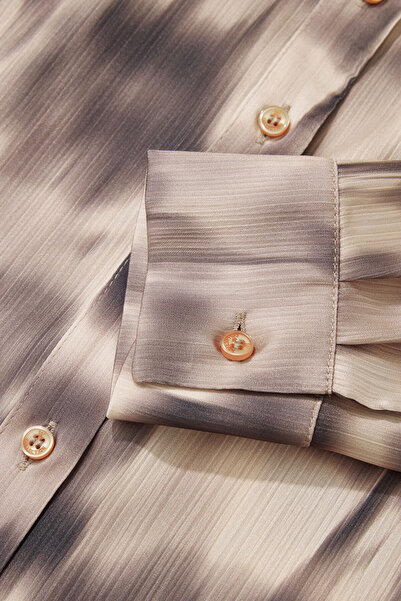 W Collection PUDRA V YAKA UZUN KOLLU DESENLİ BLUZ