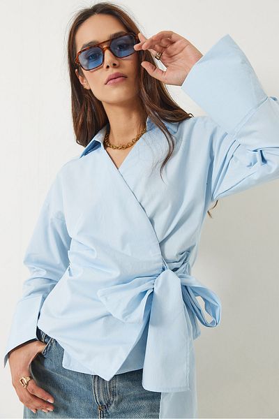 Bianco Lucci Damen-Hemd aus Popeline mit zweireihigem Kragen und seitlicher Bindung 60283082