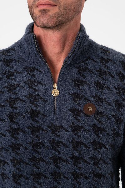 Tony Montana Half Zipper Lux Tech Houndstooth Patterned Men's Wool Knitwear Sweater-Tc-1018