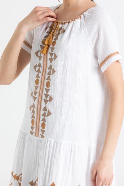 Eliş Şile Bezi Mânecă Scurtă Șile Pânză Yasmin Brodat Rochie Scurtă De Vară Autentică Albă Byz