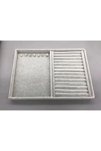 Aydın Decor Domestic Suede Gray Necklace and Ring Display Box - Aydindecor Mky-257