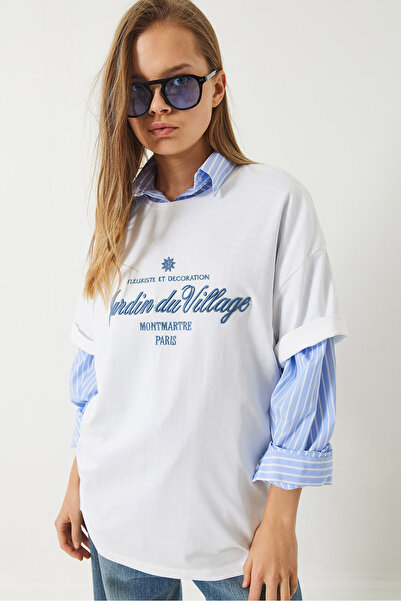 Bianco Lucci Γυναικείο Κέντημα Λεπτομερές Oversize Basic T-shirt 6008 60283089