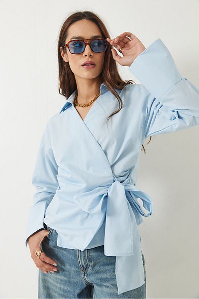 Bianco Lucci Damen-Hemd aus Popeline mit zweireihigem Kragen und seitlicher Bindung 60283082