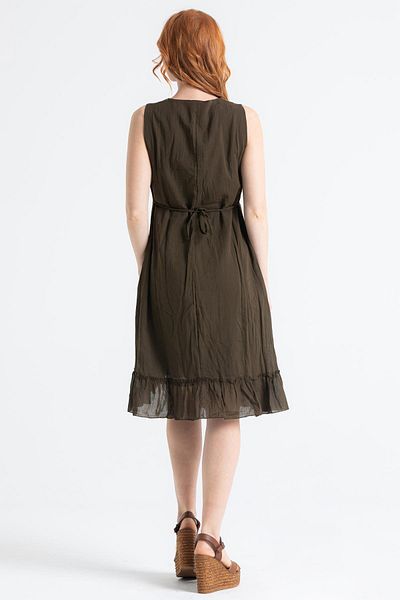 Eliş Şile Bezi Αμάνικο Voile Candan Slit Midi Μήκος Καλοκαιρινό Φόρεμα Khaki Hk