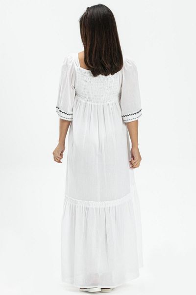 Eliş Şile Bezi Τρία τέταρτα μανίκια Sile Cloth Melody Long Summer Αυθεντικό Φόρεμα Λευκό Byz