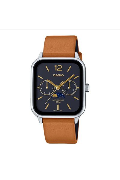 Casio Unisex Analog Quartz Watch With Moon Phase And Genuine Leather Strap Mtp-m305l-1a
