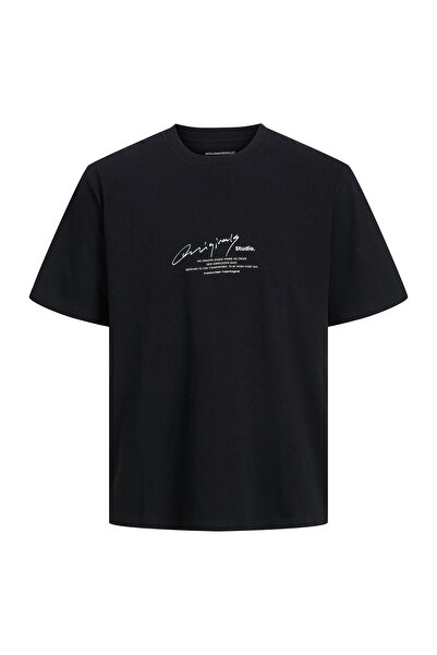 Jack & Jones Tricou negru pentru bărbați Manchester Script (12273373-B)