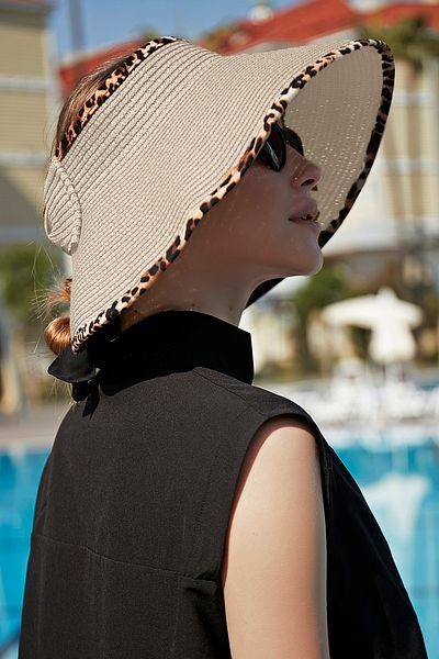 Remsa Mayo Remsa Foldable Visor Straw Hat Sunscreen Visor Rş-80 Leopard Bias Beige
