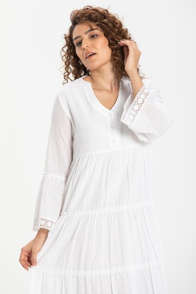 Eliş Şile Bezi Long Sleeve White Voile Şeyma Summer Dress