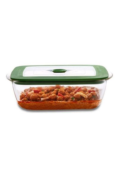 Borosil Square Cake Dish With Green Lid, Microwave, Oven And Dishwasher Proof