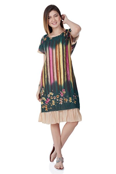 Eliş Şile Bezi Κοντό μανίκι Voile Laurel Μίντι Καλοκαιρινό Αυθεντικό Φόρεμα Π...