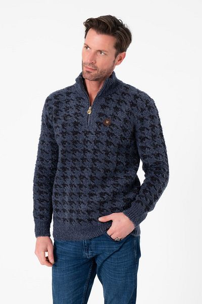 Tony Montana Half Zipper Lux Tech Houndstooth Patterned Men's Wool Knitwear Sweater-Tc-1018