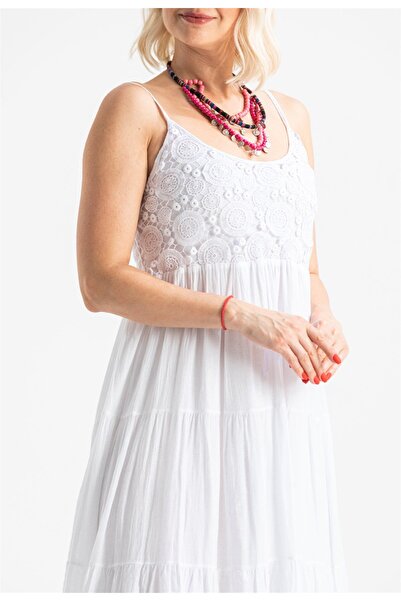 Eliş Şile Bezi Κρεμαστό ύφασμα Şile - Didem Μακρύ Καλοκαιρινό Φόρεμα - Λευκό Byz