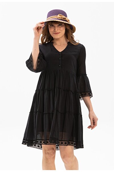 Eliş Şile Bezi Καλοκαιρινό φόρεμα Şeyma Voile Black Clearance