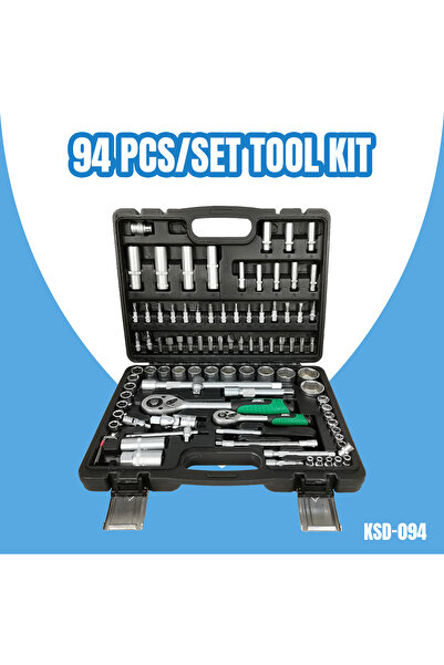 AGC مجموعة أدوات يدوية مكونة من 94 قطعة بمقبض سقاطة ومقابس وبتات - مجموعة أدو...