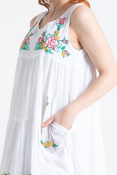 Eliş Şile Bezi Rochie fără mâneci lungime midi alb Byz, broderie Voile Ahsen Summer