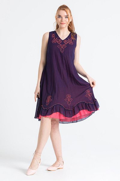 Eliş Şile Bezi Purple Voile Jülide Rochie Midi Lungime Staj de vară Camera Tavă Jucărie