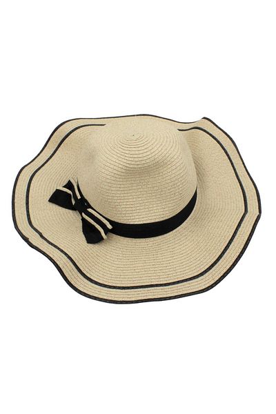 BM GİFT DESİGN Beige women's beach hat with black circles