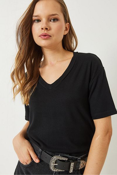 Bianco Lucci Women's V-Neck Short Sleeve Viscose T-Shirt 3077 60283074