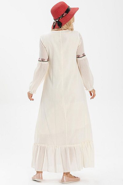 Eliş Şile Bezi Μακρυμάνικο ύφασμα Şile - Seher Long Hijab Dress Cream Cream