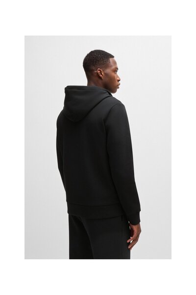 BOSS Logo baskılı esnek pamuklu fermuarlı kapüşonlu üst