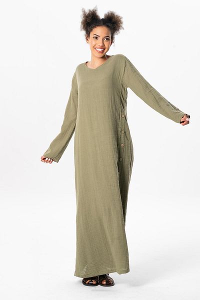 Eliş Şile Bezi Rochie Izel cu mâneci lungi de vară lungă de muselină Kaki Hk