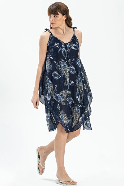 Eliş Şile Bezi Коротке літнє плаття з бретельками Афродіта, темно-синє 6139