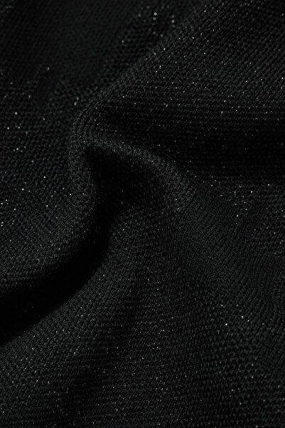 W Collection Black Stand Collar Short Sleeve Jacquard Sweater