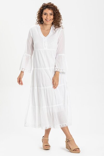 Eliş Şile Bezi Long Sleeve White Voile Şeyma Summer Dress