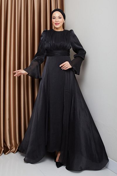 Olcay Silk Hijab Yoryo Abendkleid – mit Cape-Rock, SCHWARZ 1235