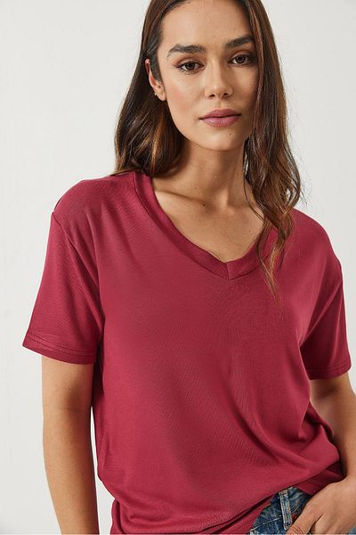 Bianco Lucci Women's V-Neck Short Sleeve Viscose T-Shirt 3077 60283074