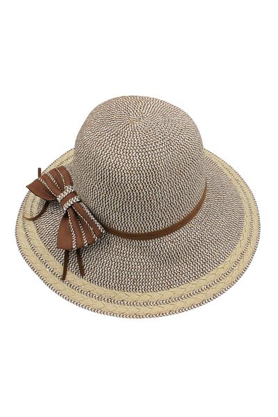 BM GİFT DESİGN Women's gray beach hat with brown bow