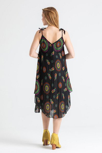 Eliş Şile Bezi Strappy Voile Aphrodite Κοντό καλοκαιρινό φόρεμα Leaf Black 6198