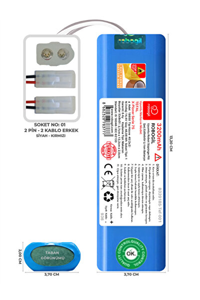 ROBOGİL Tefal X-plorer Serie 75 3200mah Pili Uyumlu Robot Süpürge Bataryası B3201bs-tef-001