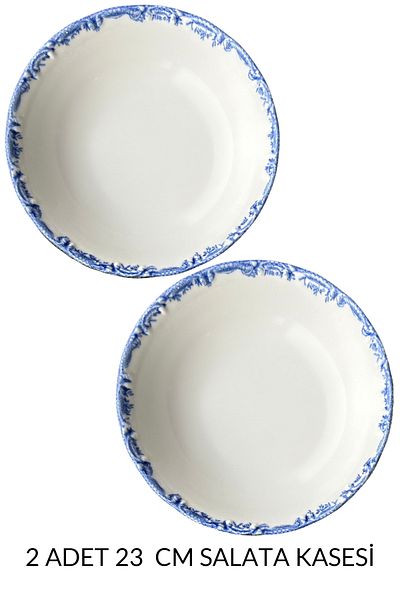 porselenden 23cm Premium Porcelain Salad Bowl with Blue Flowers and Presentation Serving Set