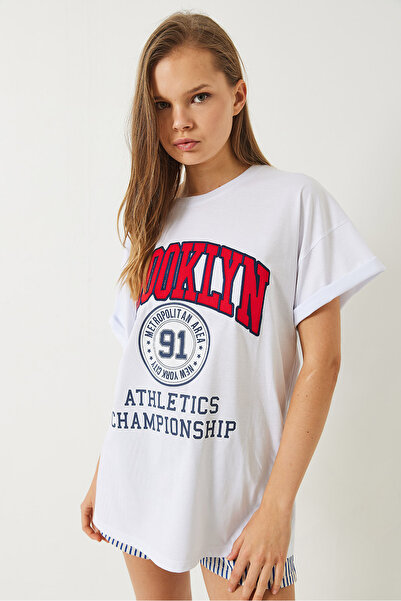 Bianco Lucci Damen-T-Shirt „Brooklyn“ aus bedruckter, übergroßer, gekämmter Baumwolle 60283083