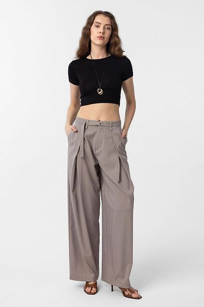 Antioch Beige Belted Pleated Women's Trousers