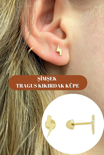 Hepimitu Şimşek Tragus Piercing Altın Küpe