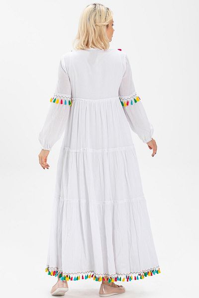 Eliş Şile Bezi Μακρυμάνικο ύφασμα Sile Chastity Μακρύ Φόρεμα Hijab Λευκό Byz